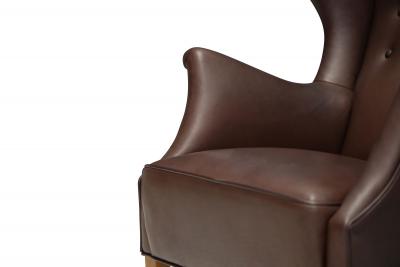 Danish Modern Leather Wingback Lounge Chair Denmark circa 1940s