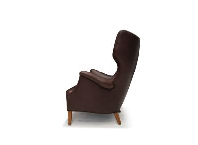 Danish Modern Leather Wingback Lounge Chair Denmark circa 1940s