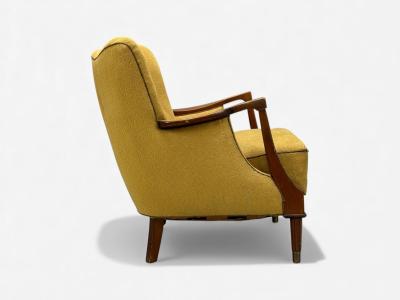 Danish Modern Lounge Chair Fabric Stained Wood Denmark 1940s