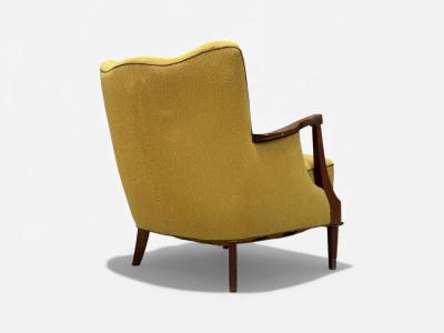 Danish Modern Lounge Chair Fabric Stained Wood Denmark 1940s