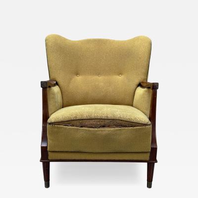 Danish Modern Lounge Chair Fabric Stained Wood Denmark 1940s