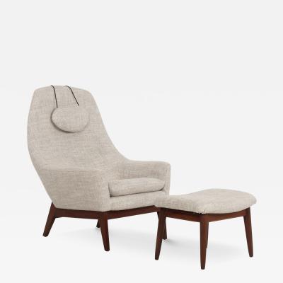 Danish Modern Lounge Chair and Ottoman 1960c 