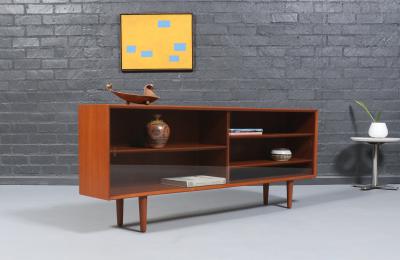 Danish Modern Low Profile Teak Bookcase w Glass Doors