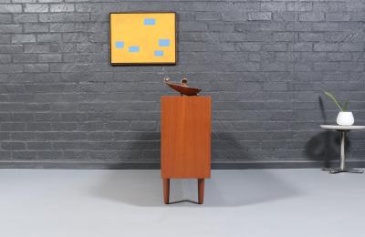 Danish Modern Low Profile Teak Bookcase w Glass Doors