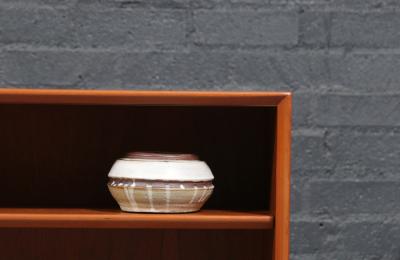 Danish Modern Low Profile Teak Bookcase w Glass Doors