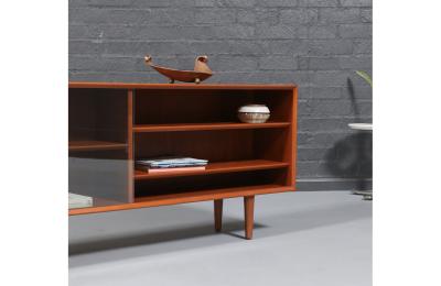 Danish Modern Low Profile Teak Bookcase w Glass Doors