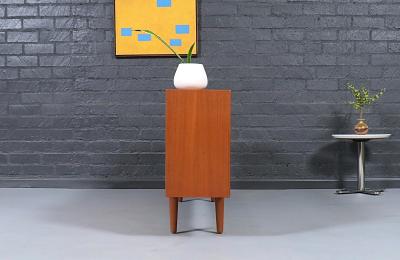 Danish Modern Low Profile Teak Bookcase w Glass Doors