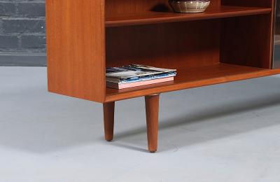 Danish Modern Low Profile Teak Bookcase w Glass Doors