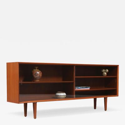 Danish Modern Low Profile Teak Bookcase w Glass Doors