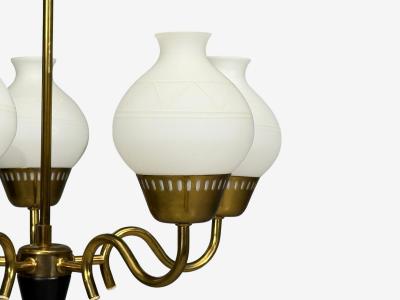 Danish Modern Pendant Light Brass Etched Glass Denmark 1950s