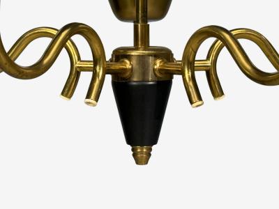 Danish Modern Pendant Light Brass Etched Glass Denmark 1950s
