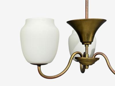 Danish Modern Pendant Light Brass Glass Denmark 1940s