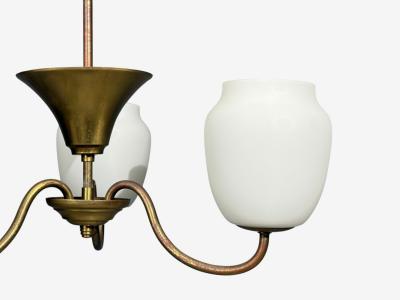 Danish Modern Pendant Light Brass Glass Denmark 1940s