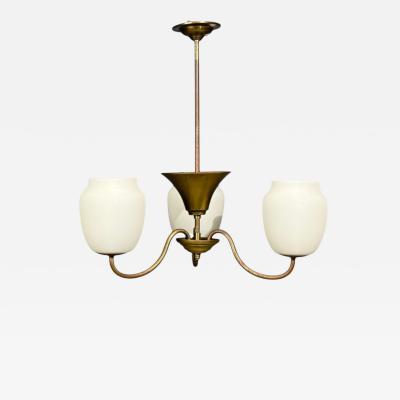 Danish Modern Pendant Light Brass Glass Denmark 1940s