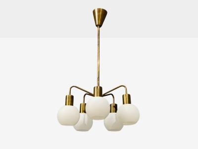 Danish Modern Pendant Light Brass Opal Glass Denmark 1970s