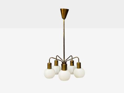 Danish Modern Pendant Light Brass Opal Glass Denmark 1970s