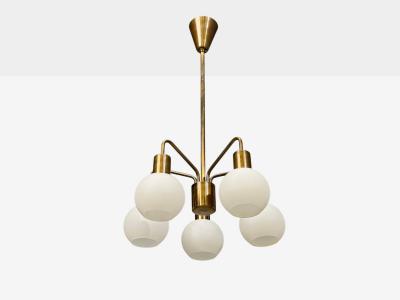 Danish Modern Pendant Light Brass Opal Glass Denmark 1970s