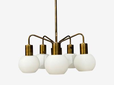Danish Modern Pendant Light Brass Opal Glass Denmark 1970s