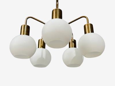 Danish Modern Pendant Light Brass Opal Glass Denmark 1970s