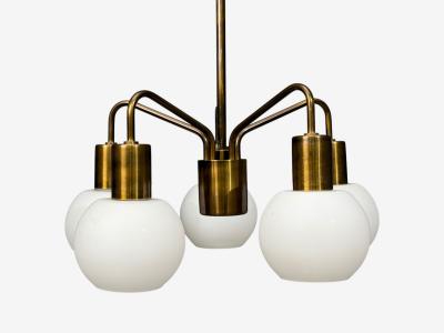Danish Modern Pendant Light Brass Opal Glass Denmark 1970s