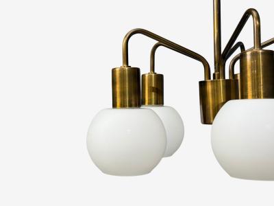 Danish Modern Pendant Light Brass Opal Glass Denmark 1970s