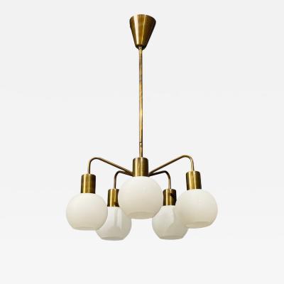 Danish Modern Pendant Light Brass Opal Glass Denmark 1970s