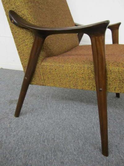 Danish Modern Scoop Arm Walnut Lounge Chair with Adjustable Ottoman