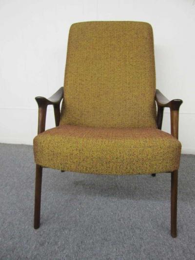 Danish Modern Scoop Arm Walnut Lounge Chair with Adjustable Ottoman