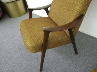Danish Modern Scoop Arm Walnut Lounge Chair with Adjustable Ottoman
