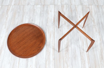 Danish Modern Sculpted Folding Tray Side Table by Fritz Hansen
