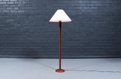 Danish Modern Sculpted Teak Floor Lamp w Linen Cone Shade