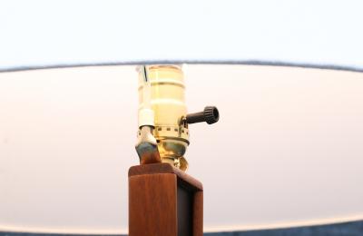 Danish Modern Sculpted Teak Floor Lamp w Linen Cone Shade