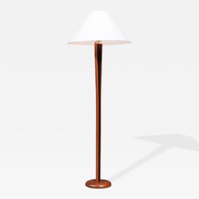 Danish Modern Sculpted Teak Floor Lamp w Linen Cone Shade