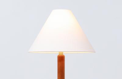 Danish Modern Sculpted Teak Table Lamp with Cone Linen Shade