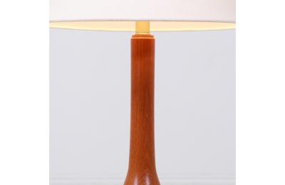Danish Modern Sculpted Teak Table Lamp with Cone Linen Shade