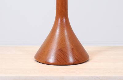 Danish Modern Sculpted Teak Table Lamp with Cone Linen Shade
