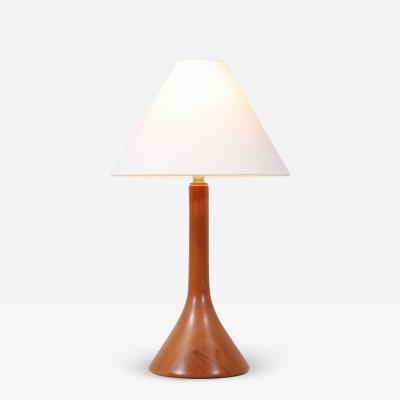 Danish Modern Sculpted Teak Table Lamp with Cone Linen Shade