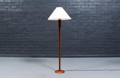 Danish Modern Sculptural Teak Floor Lamp w Linen Cone Shade