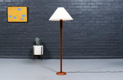 Danish Modern Sculptural Teak Floor Lamp w Linen Cone Shade