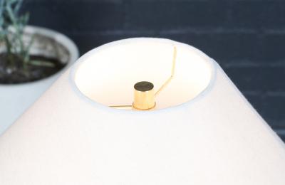 Danish Modern Sculptural Teak Floor Lamp w Linen Cone Shade