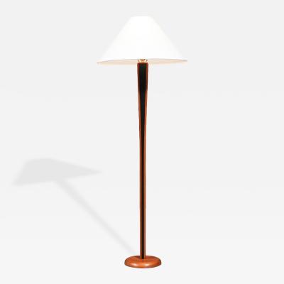Danish Modern Sculptural Teak Floor Lamp w Linen Cone Shade