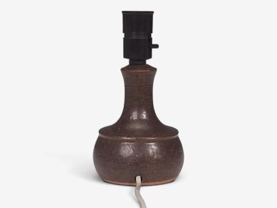 Danish Modern Small Table Lamp Brown Glazed Stoneware Denmark 1960s
