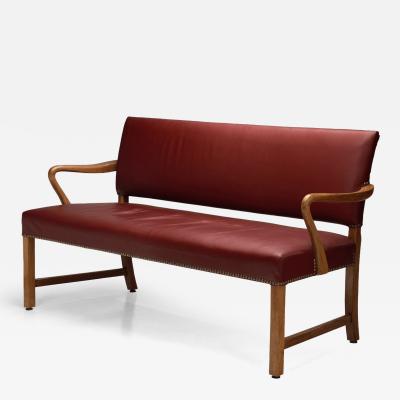 Danish Modern Sofa with Leather Upholstery and Oak Frame Denmark 1940s