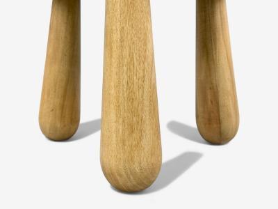 Danish Modern Style Gray Sheepskin Maple Shearling Footstools 21st c 