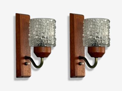 Danish Modern Teak Brass Glass Wall Lights Denmark 1960s