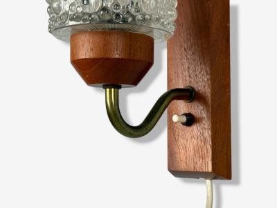 Danish Modern Teak Brass Glass Wall Lights Denmark 1960s