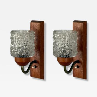Danish Modern Teak Brass Glass Wall Lights Denmark 1960s