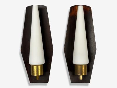 Danish Modern Teak Brass Opaline Glass Wall Lights Denmark 1960s