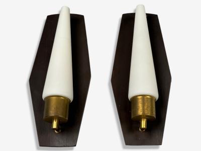 Danish Modern Teak Brass Opaline Glass Wall Lights Denmark 1960s