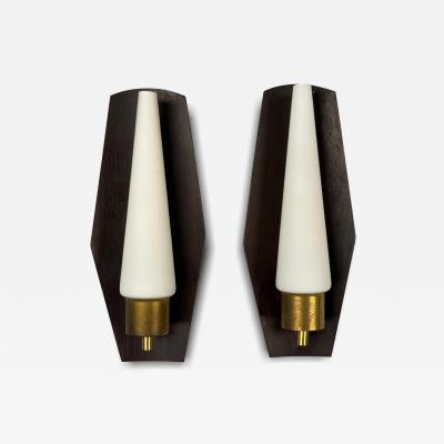 Danish Modern Teak Brass Opaline Glass Wall Lights Denmark 1960s